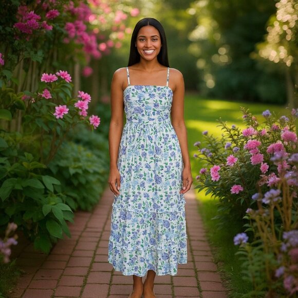 Grace Karin Floral Cottagecore Midi Dress Summer Vacation Coquette Romantic M - Picture 4 of 11